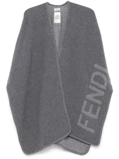 Fendi Logo-intarsia Cape In Grey