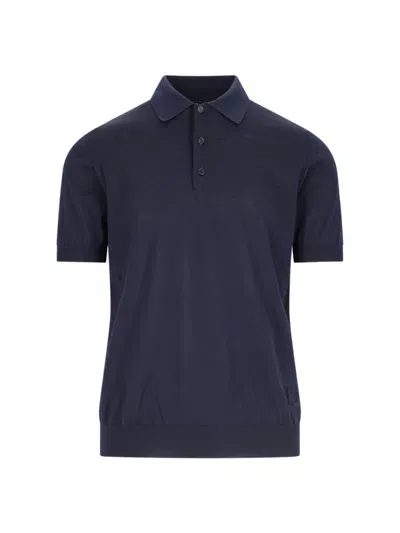 Fendi Logo Knit Polo Shirt In Blue