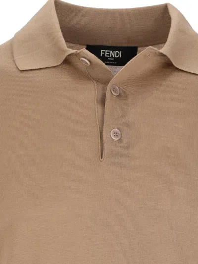 Fendi Logo Knit Polo Shirt In Brown