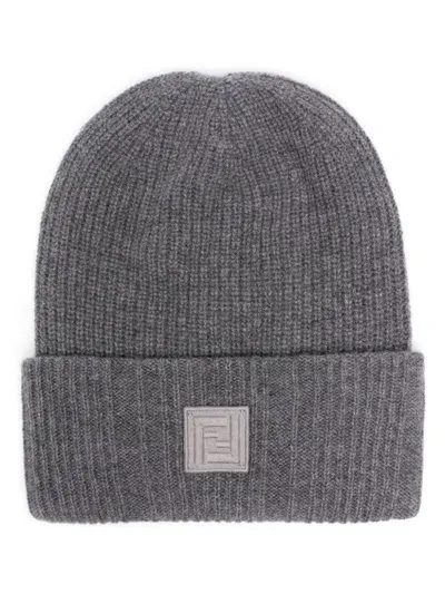 Fendi Patch-logo Beanie In Grey