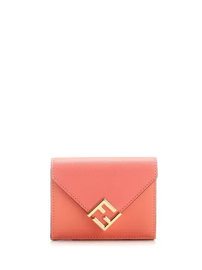 Fendi Logo Plaque Folded Wallet In Orange