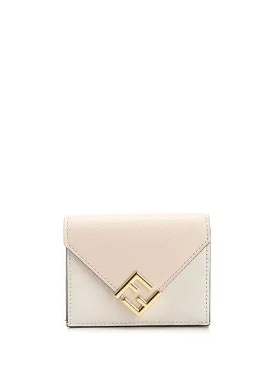 Fendi Logo Plaque Folded Wallet In White