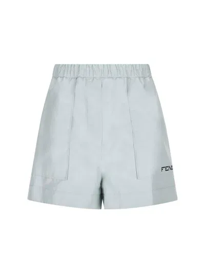 Fendi Logo Printed Shorts In Clear Blue