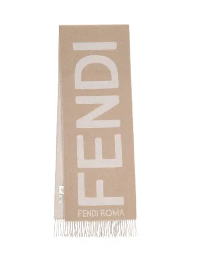 Fendi Logo Reversible Scarf In Neutral