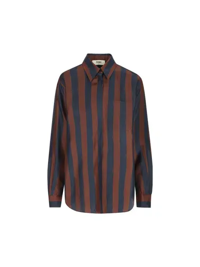 Fendi Long Sleeved Striped Shirt In Multi