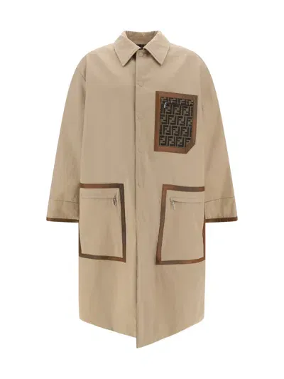 Fendi Mackintosh Coat In Brown