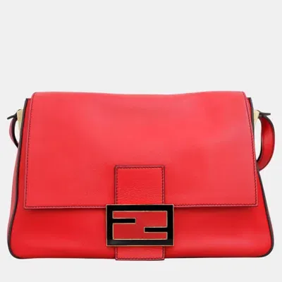 Pre-owned Fendi Mamma Baguette Flap Shoulder Bag In Red