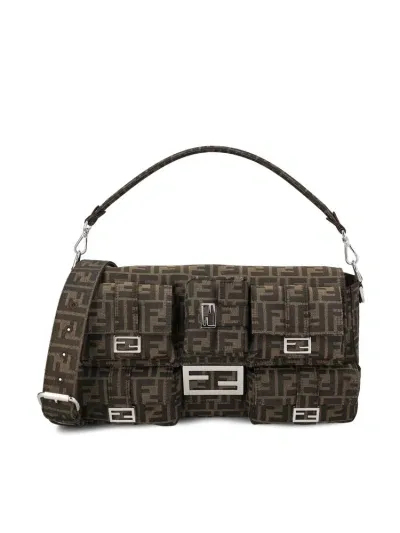 Fendi Maxi Multipocket Baguette Ff Jacquard Tote Bag In Brown