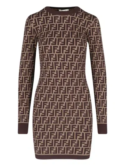 Fendi Mini Dress "ff" In Brown