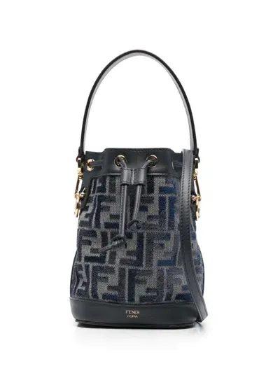 Fendi Mon Tresor Mini Chenille Bucket Bag In Blue