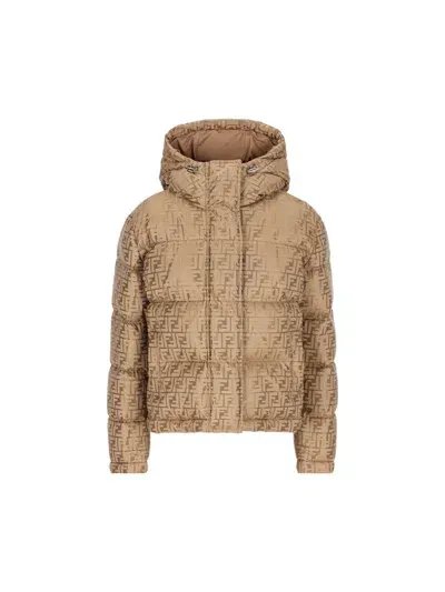 Fendi Monogram Padded Jacket In Beige