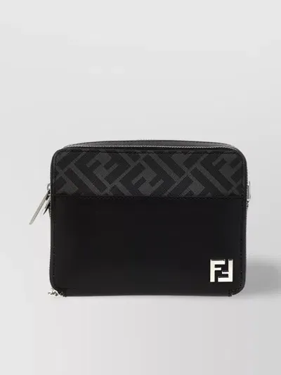 Fendi Monogram Pattern Crossbody Bag With Adjustable Strap In Black