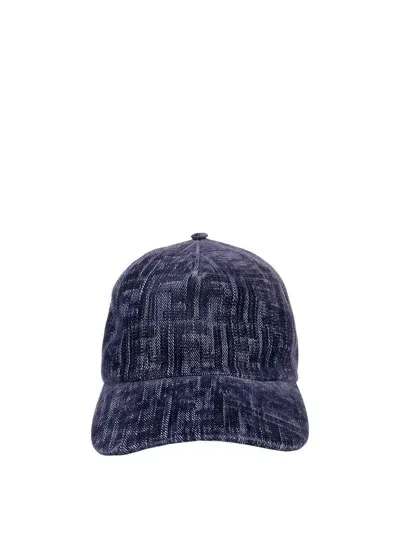 Fendi Monogrammed Denim Cap In Blue