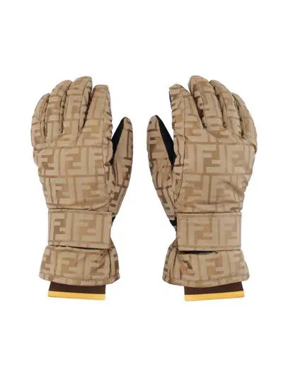 Fendi Monogrammed Panelled Gloves In Multi