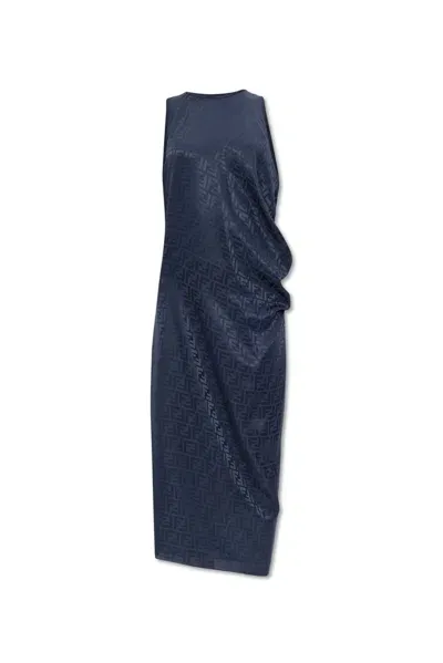 Fendi Monogrammed Silk Dress In Blue