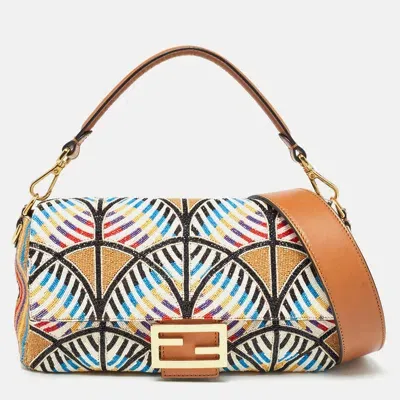 Pre-owned Fendi Multicolor Peacock Motif Beaded Baguette Bag