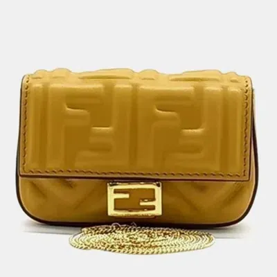 Pre-owned Fendi Nano Baguette Bag Charm And Mini Crossbody Bag In Yellow