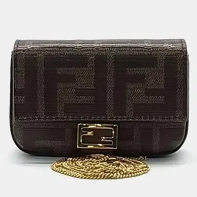 Pre-owned Fendi Nano Baguette Mini Crossbody Bag In Brown