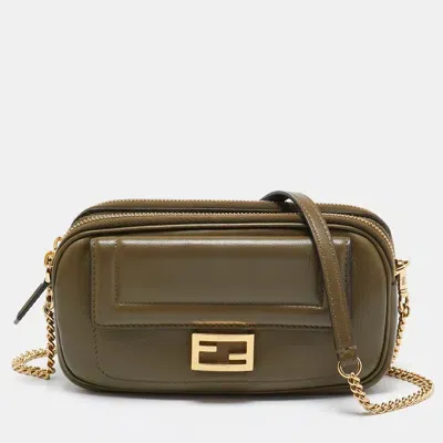 Pre-owned Fendi Olive Green Leather Easy 2 Baguette Crossbody Bag