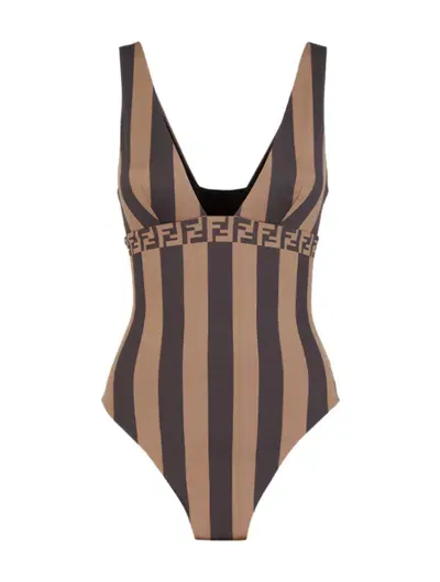 Fendi One-piece Pequin Ff Lycr In Brown