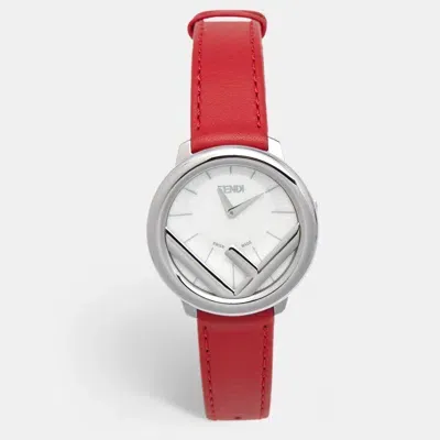 Pre-owned Fendi Opaline White Stainless Steel Leather Runaway 71000m Women's Wristwatch 36 Mm In Red