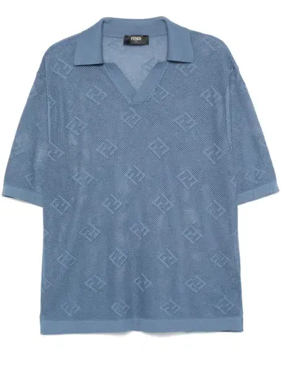 Fendi Open-knit Polo Shirt In Blue