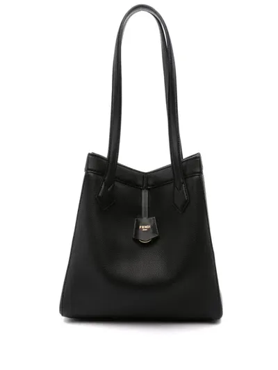 Fendi Origami Leather Shoulder Bag In Black