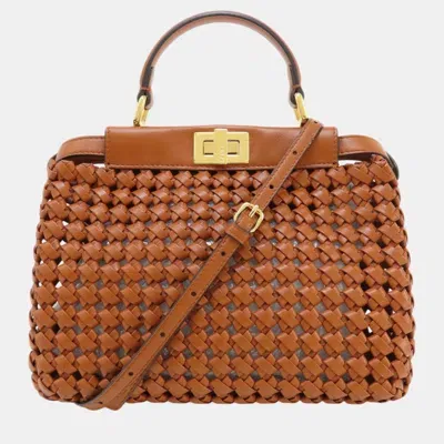 Pre-owned Fendi Peekaboo Calf Handbag In Brown