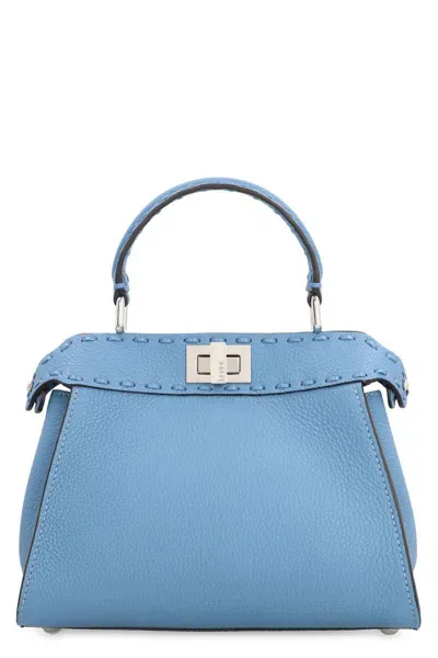 Fendi Peekaboo Leather Mini Handbag In Blue