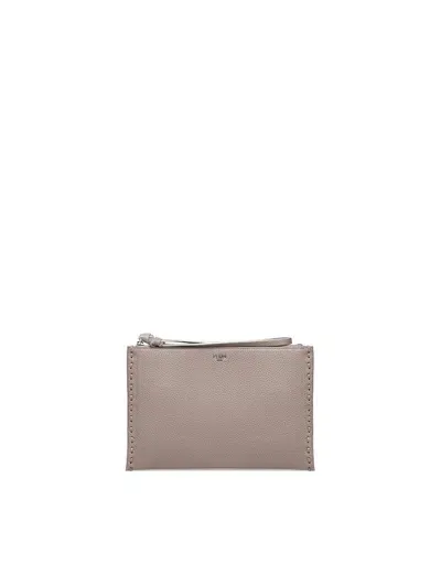 Fendi Peekaboo Zipped Flat Pouch In Beige