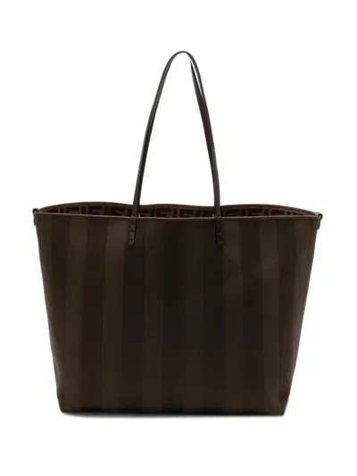 Fendi Pequin And Ff-motif Roll Large Tote Bags In Brown