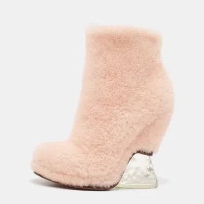 Pre-owned Fendi Pink Shearling Fur Ankle Length Boots Size 38