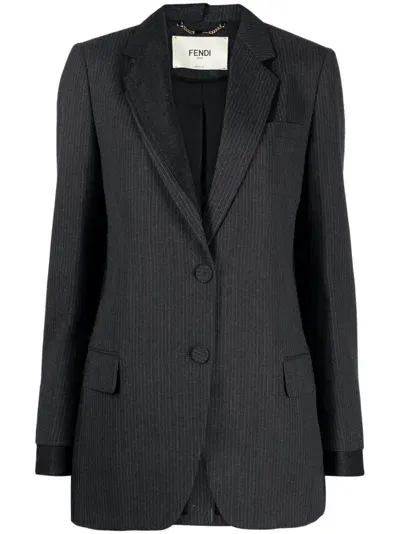 Fendi Pinstripe Wool Blazer In Grey