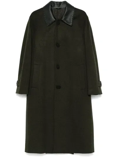 Fendi Pleat-detail Coat In Green