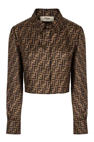 Fendi Printed Twill Shirt In Brown