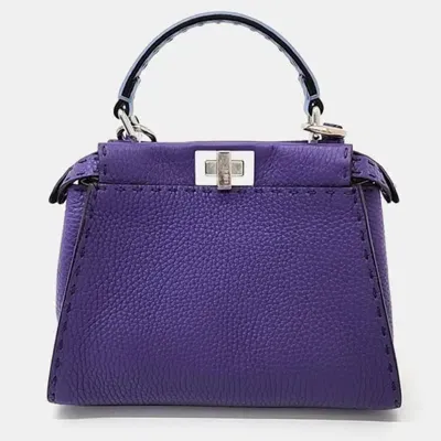 Pre-owned Fendi Purple Leather Selleria Mini Peekaboo Iconic Satchel Bag