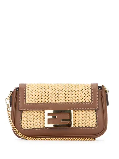 Fendi Raffia Shoulder Bag In Neutrals