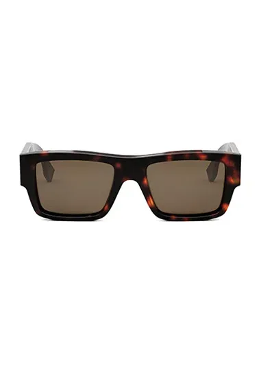 Fendi The  Signature 53mm Rectangular Sunglasses In 54e - Havana