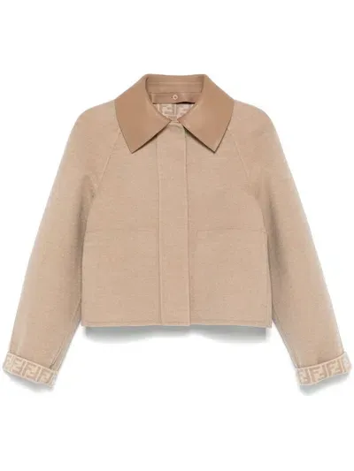 Fendi Blouson Crop Reversibile In Lana In Beige