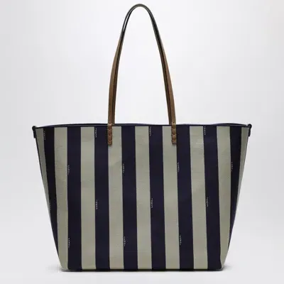 Fendi Reversible Roll Large Shopper In Midnight Blue Striped Fabric Women