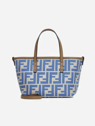 Fendi Roll Mini Ff Canvas Bag In Azzurro