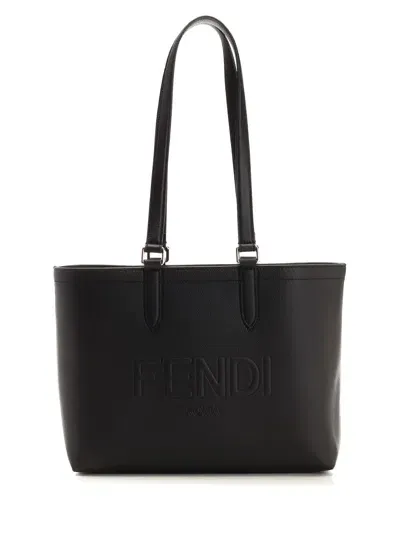 Fendi Roma Leather Shopper In Black