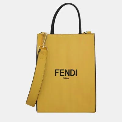 Pre-owned Fendi Roma Leather Shopping Tote Bag In Yellow