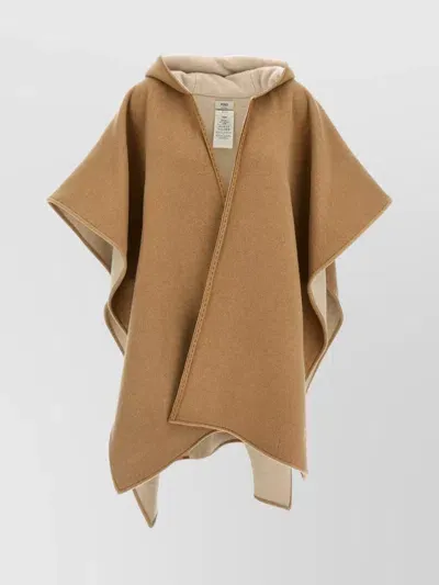 Fendi Rome Reversible Hooded Poncho With Contrast Trim In Beige