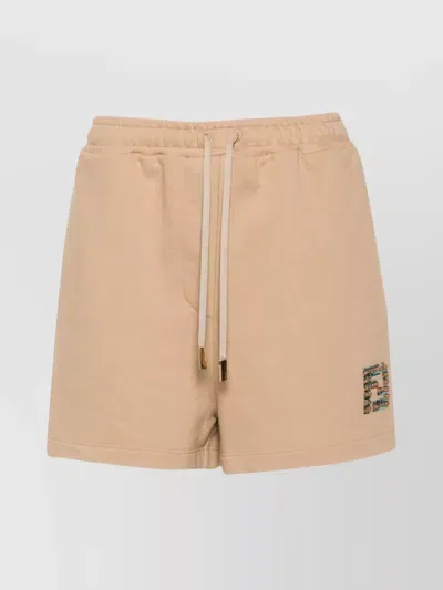 Fendi Sequin Embellished High-waisted Cotton Shorts In Beige