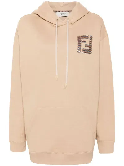 Fendi Sequinned-ff Hoodie In Beige