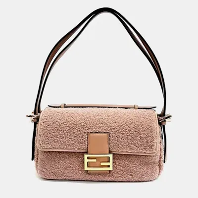 Pre-owned Fendi Shearling Multi Baguette Bag In Beige