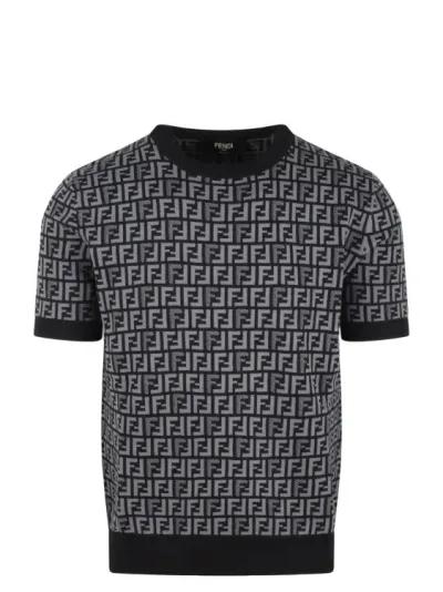 Fendi Ff Jacquard Short Sleeved Jumper In Black