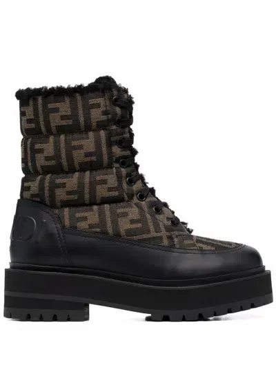 Fendi Signature Ff-logo Padded Biker Boots In Black