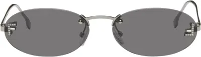 Fendi Silver  First Crystal Sunglasses In Shiny Dark Ruthenium